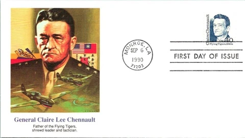 WW2 CLAIRE CHENNAULT AVIATION COMMANDER FLYING TIGERS 1990 fleetwood CACHET FDC Cover