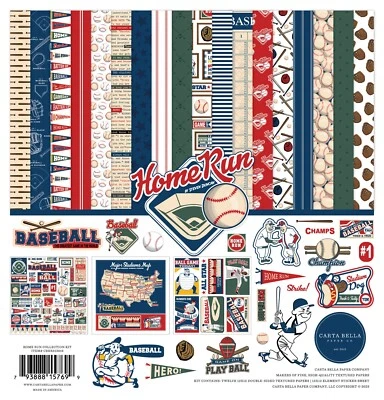 Carta Bella Home Run Baseball Collection Kit 12"x12" Papers Stickers Echo Park - Image 1 of 4
