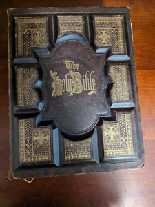 Antique Holy Bible Holman's Edition 1887 Floral Embossed Gold Edge Illustrated - Picture 1 of 13
