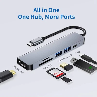 USB C Hub Multiport Adapter, 6-in-1 USB C to HDMI Adapter with 4K HDMI/Dongle - Image 1 of 4