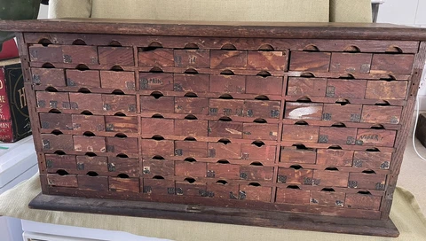 Antique Oak Case 70 Drawer Apothecary Hardware Chest Cabinet Cover