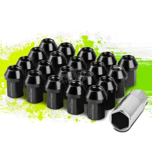 JDM ALUMINUM BLACK M12X1.5 25MM OD CLOSED-END 35MM LUG NUTS 20PCS/SET+ADAPTER - Picture 1 of 5