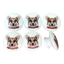 Set of 6 Pembroke Welsh Corgi Dog Cabinet Knobs Drawer Knobs