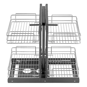 2 Tier 4 Shelf Blind Corner Pull Out Organizer Chrome Kitchen Cabinet Basket - Picture 1 of 12