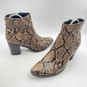 F&F TAN SNAKE ANKLE BOOTS SIZE UK 4 FAUX LEATHER 2.5β HIGH HEEL BROWN - Picture 1 of 10
