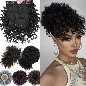 Afro Curly Bangs Fringe Hairpiece Clip In Extension Bun Hair Ponytail Kinky Updo - Picture 1 of 54