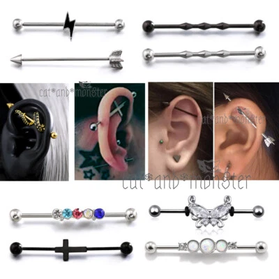 Opal GEM Industrial Bar Ear Cartilage Barbell Steel Ring Piercing Y2K Jewellery Foto 1 de 4