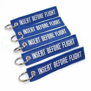 INSERT BEFORE FLIGHT KEYCHAIN QTY= 5 BLUE/white RING TAGS CABIN CREW PILOT - Picture 1 of 3