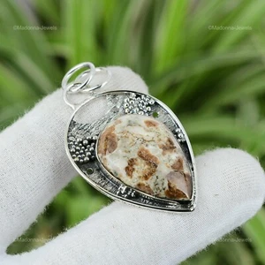 Gift For Her 925 Silver Natural Spessartine Garnet In Limestone Gemstone Pendant - Picture 1 of 6