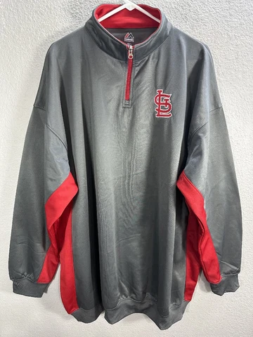 Men's Majestic Gray Red Sweatshirt Pullover St. Louis Cardinals 1/4 Zip Sz 4XL Cover