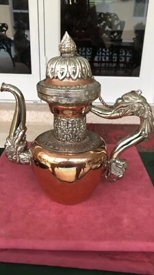 ANTIGUA TETERA TIBETANA (plata cooper o baja calidad) montada con dragones única grande Foto 1 de 4