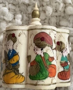 Vintage Turkish Ottoman Camel Bone Hand Painted Vertical Trinket With Lid - Picture 1 of 10