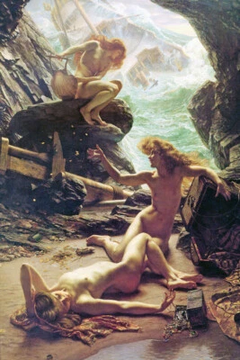 CAVE OF THE STORM NYMPHS WOMEN SEA SHIPWRECK ART PAINTING BY E. POYNTER REPRO - Image 1 of 3
