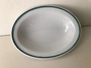 Tazón de porcelana ovalado pequeño restaurante Shenango vintage verde y blanco 4 1/2" por 6" - Imagen 1 de 4
