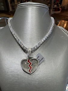 4.38 CTW VVS MOISSANITE BROKEN HEART CHARM 💔  Rhodium Finish Silver - Picture 1 of 8