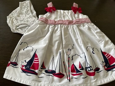 复古 Gymboree 女婴航海夏季背心裙开花裤尺寸 3-6 M 100% 棉 — 第 1/4 张图片