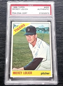 Tarjeta de béisbol Topps 1966 autografiada firmada por Mickey Lolich Det Tigers PSA DNA - Imagen 1 de 3