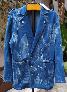 NWT GIOVANCO Women’s Denim Jean Jacket Long Med Wash Distressed Paint Brush 3XL - Picture 1 of 6