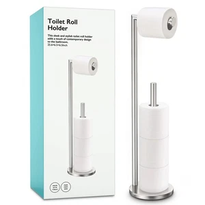 Brushed Nickel Holder Stand, Bathroom Roll Holder Stand with Reserve, Standin... - Picture 1 of 6