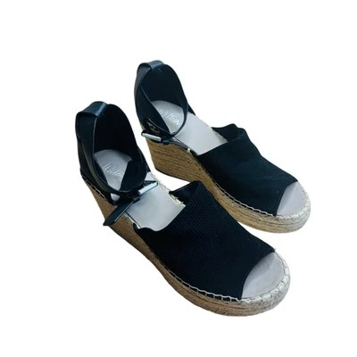 Sandalias de cuña Wittner negras alpargata talla 10,5 gamuza cuero punta abierta zapatos Foto 1 de 4