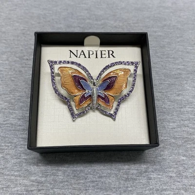 Napier Butterfly Brooch Enamel and Rhinestones Silver Tone Setting New in Box - Image 1 of 4