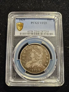 1829 Capped Bust Half Dollar 50c PCGS VF25 - NICE original coin!!! - Picture 1 of 5