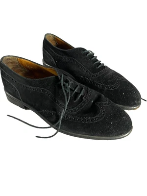 Santoni Italia Zapatos Mujer 7 Negro Oxford Gamuza Cuero Zapatos con Cordones Foto 1 de 4