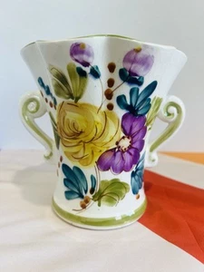 Hand painted In Portugal Vase Floral Design 5.5 in” Tall, 5.5 in” Wide - Picture 1 of 4