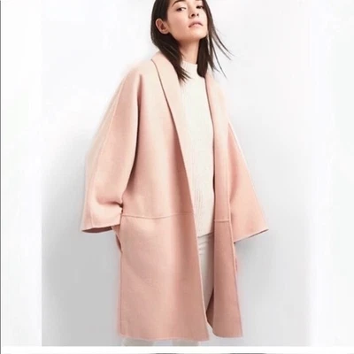 poncho com mangas rosa tamanho pequeno bolsos oversized mistura de lã lagenlook gap - Imagem 1 de 4