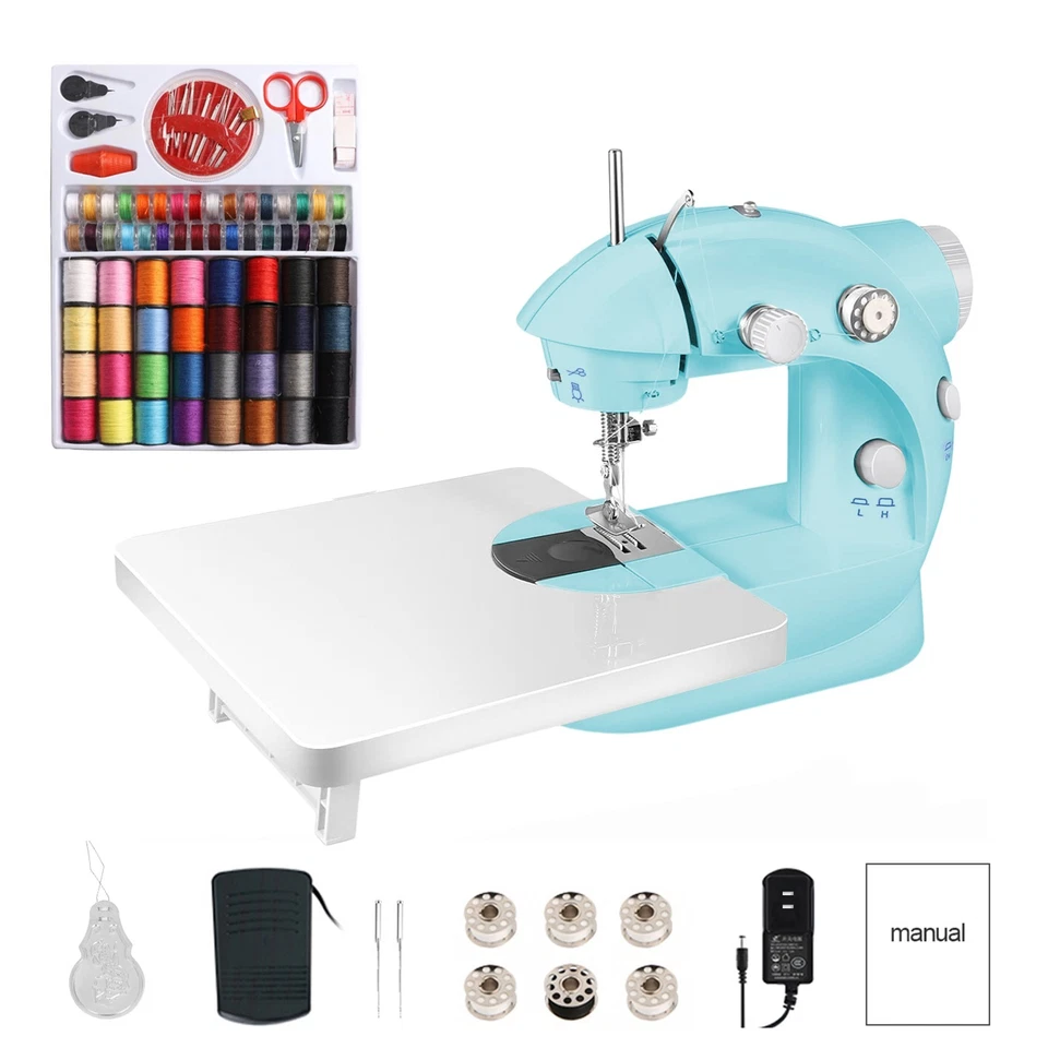 Mini Electric Sewing Machine with Extension Table & 99pcs Needlework Kit - Image 1 of 4