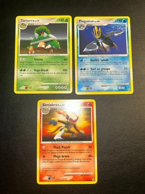 3 Cartes Pokémon Rare Diamant et Perle  Simiabraz Torterra Pingoléon Starter 100 - Photo 1/2