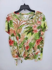 Top Jill para mujer grande colorido lino hawaiano corbata cintura manga corta playero - Imagen 1 de 10