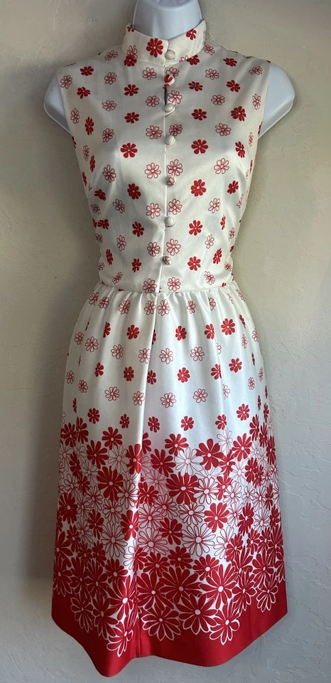 Vintage 60s 70s Yves Jennet Floral Dress 6 8 Retro Mod Cottagecore Boho - Image 1 of 4