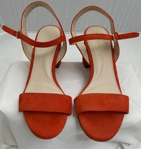 Cole Haan Grand Strappy Orange Suede Sandal Platform Heel Size 8B - Picture 1 of 7