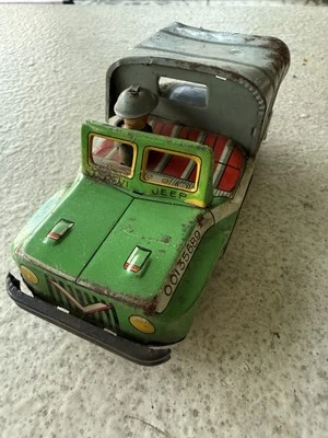 Vintage 1950s Japan Tin Litho Army Jeep - Military Pressed Steel Toy Truck - Image 1 of 4