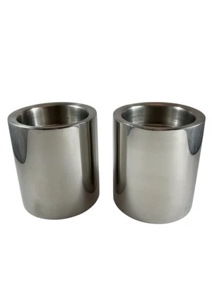 Pair Of Art Deco Crate & Barrel Silver Vassa Pillar Small Pillar Candle Holders - Image 1 of 4