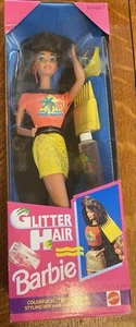 Barbie Vintage 1993 Mattel "Glitter Hair - Bruna" #10966 *Nuova con scatola danneggiata - Foto 1 di 5