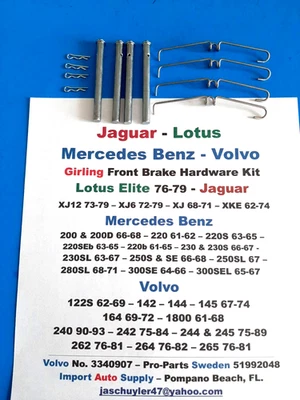 Girling Caliper Caliper Hardware Kit for Jaguar's, Lotus, 60's Mercedes, Volvo's - Image 1 of 3