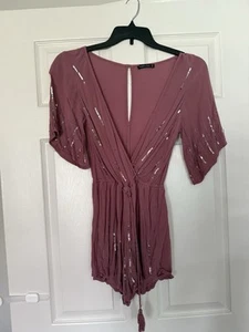 Abercrombie & Fitch Women's Romper Mauve Pink W/ Sequins In Size Extra Small - Picture 1 of 3
