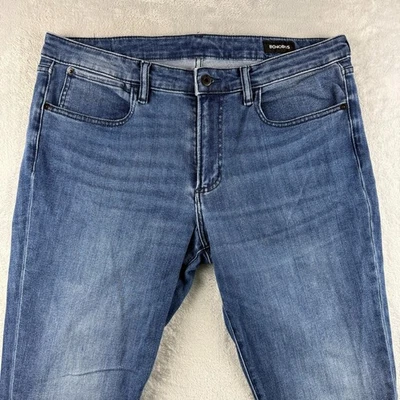 Jeans Bonobos Para Hombres 35x32 Azul Ajustado Calce Cónico Lavado Oscuro Desteñido Elastizado Denim Foto 1 de 4