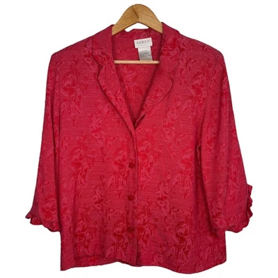 Корет 12 красный винтажный кружевной блейзер 90-х длина бедра рукав 3/4 цветочная текстура - Изображение 1 из 4
