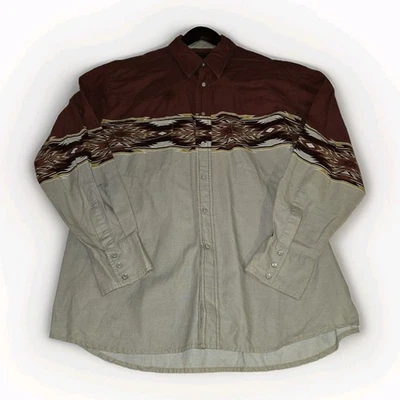 Vintage Wrangler Rustler Western Shirt Men's L Southwestern Aztec Pearl Snap  - Image 1 of 4