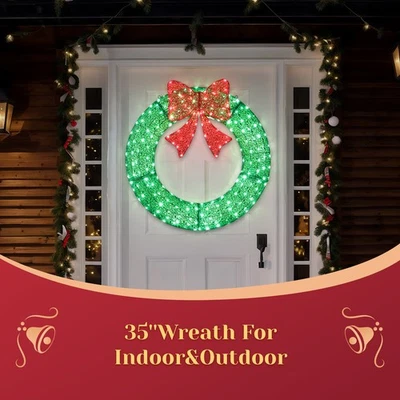 Corona de Navidad 36 pulgadas preiluminada exterior con luces, arcos para decoración navideña Foto 1 de 4