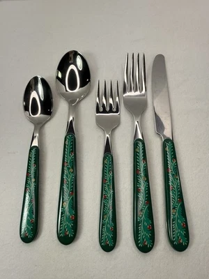 Setting Holiday Oneida para 8 cubiertos con mango de guirnalda de Navidad verde 40 piezas Foto 1 de 4