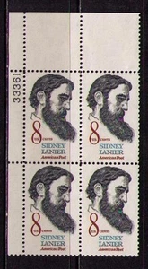 US USA Sc# 1446 MNH FVF PLATE # BLOCK Sidney Lanier Poet Musician Lawyer - Picture 1 of 1