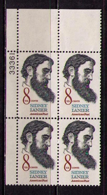 US USA Sc# 1446 MNH FVF PLATE # BLOCK Sidney Lanier Poet Musician Lawyer - Image 1 of 1