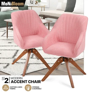 Set of 2 Pink Accent Chair 360° Swivel Fabric Upholstered Armchair Home Office - Picture 1 of 11