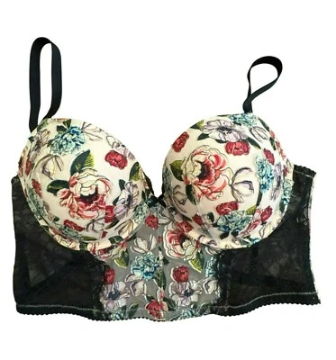 Victoria's Secret Very Sexy Push-Up 36DD Pink Floral Black Lace Corset Bustier - Image 1 of 4