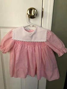 Vintage Polly Flinders Kleid 18 Monate Kleinkind rosa weiß Gingham gesmokt WOW! - Bild 1 von 4