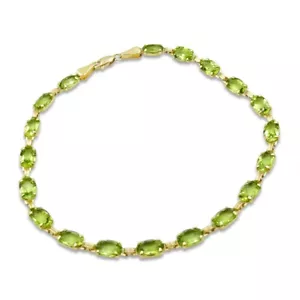 Gold Bracelet - 9ct Gold Peridot Natural Ladies 9.5carat Tennis Style Oval - Picture 1 of 11